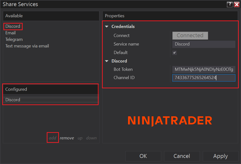 Setting up NinjaTrader Alerts