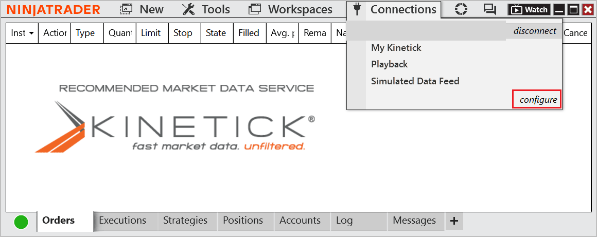 NinjaTrader Kinetick Market Data Configuration