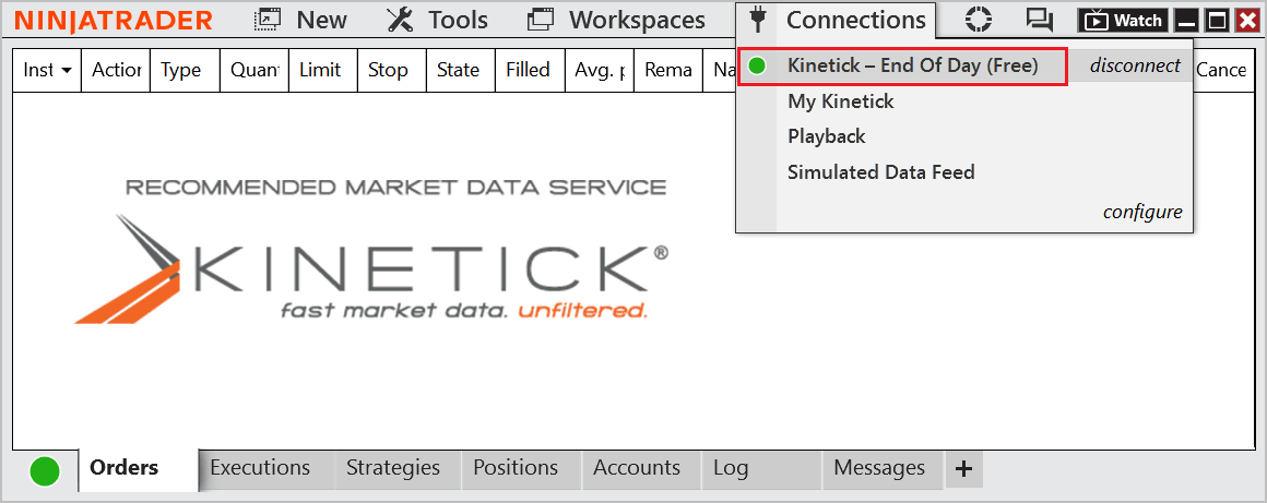 NinjaTrader Kinetick Free Market Data